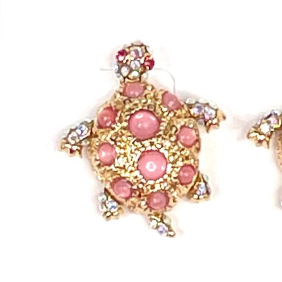 Betsey Johnson Turtle Earrings Gold Tone Pink - Picture 2 of 4